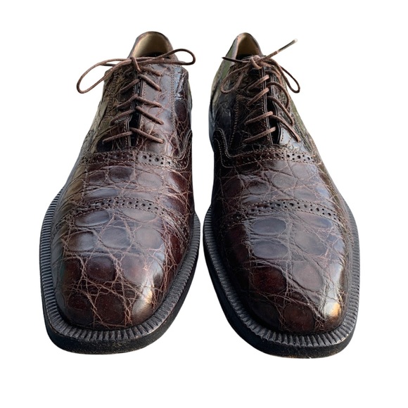 Salvatore Ferragamo Dark Brown Crocodile Cap Toe Shoes - Picture 4 of 6